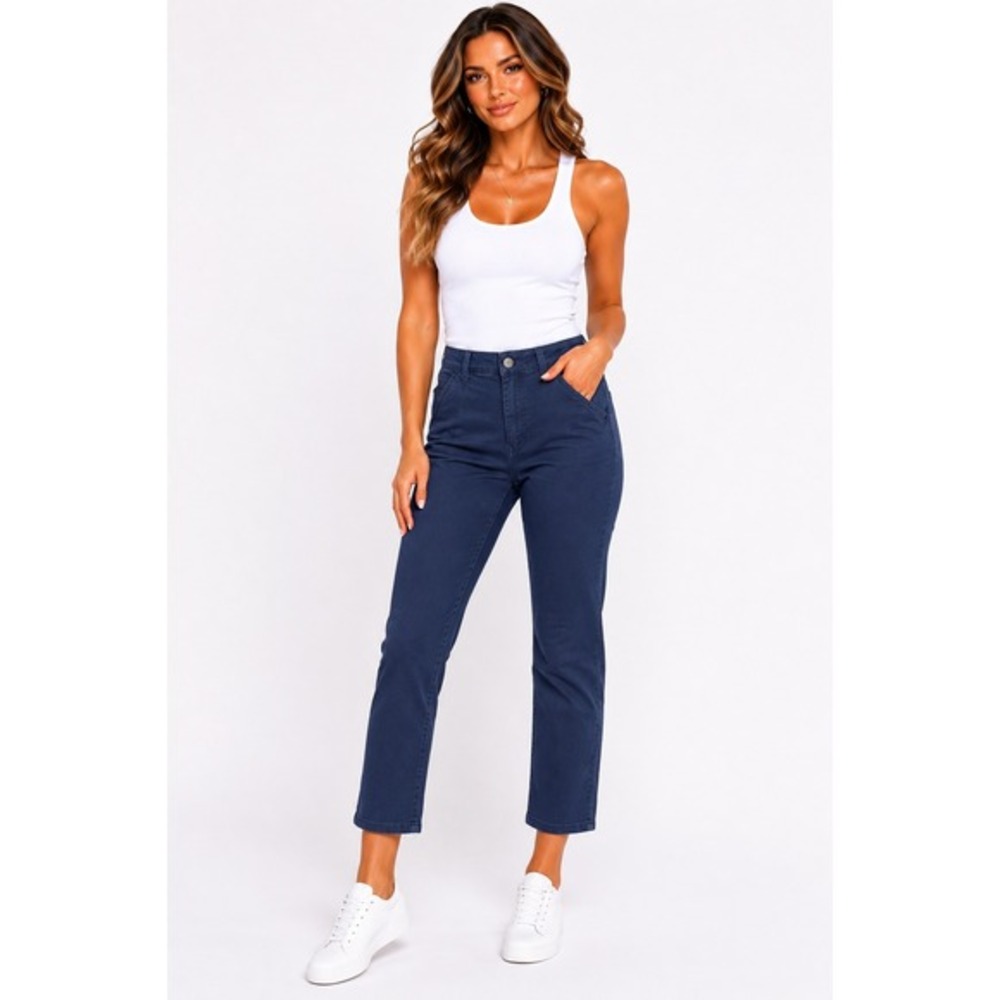 KanCan Abby Ultra High Rise Crop Straight Pant Navy Womens 6 NWT